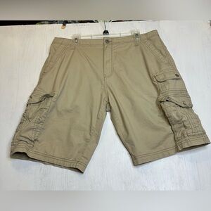 Iron Co Men’s Cargo Shorts 36 Wheat Khaki Stretch Cotton Pockets Outdoor Casual